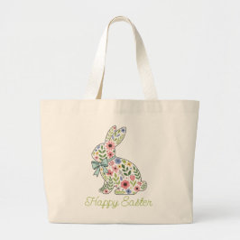 Bolsa Tote Grande Coelho de Páscoa com Flores Silvestres Rosa e Azul