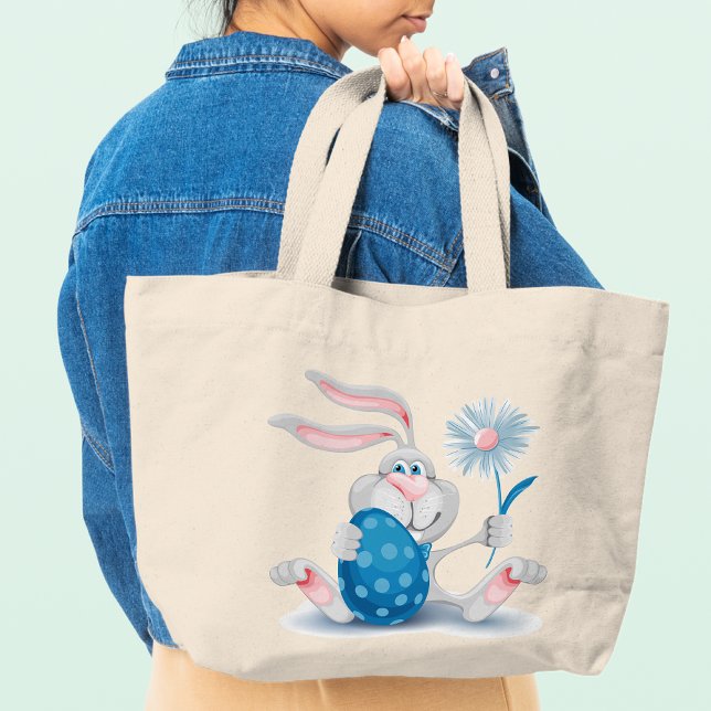 Bolsa Tote Grande Coelho-felz pascoa Segurando Flor E Ovo (Criador carregado)
