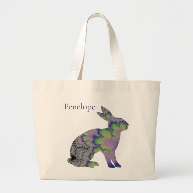 Bolsa Tote Grande Coelho Fratural Verde e Roxo com Nome (Frente)