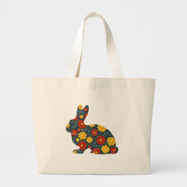 Bolsa Tote Grande Coelho retrô e flores (Frente)