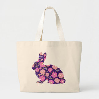 Bolsa Tote Grande Coelho retrógrado rosa e flores