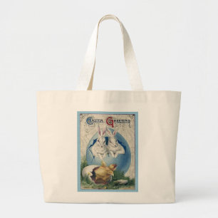 Bolsa Tote Grande Coelhos brancos e Pintinhos de Páscoa e bebês. ZSS