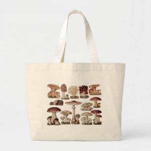 Bolsa Tote Grande Cogumelos Botânicos Vintage