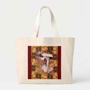 Bolsa Tote Grande Colagem da safra Retro com rendas e flores