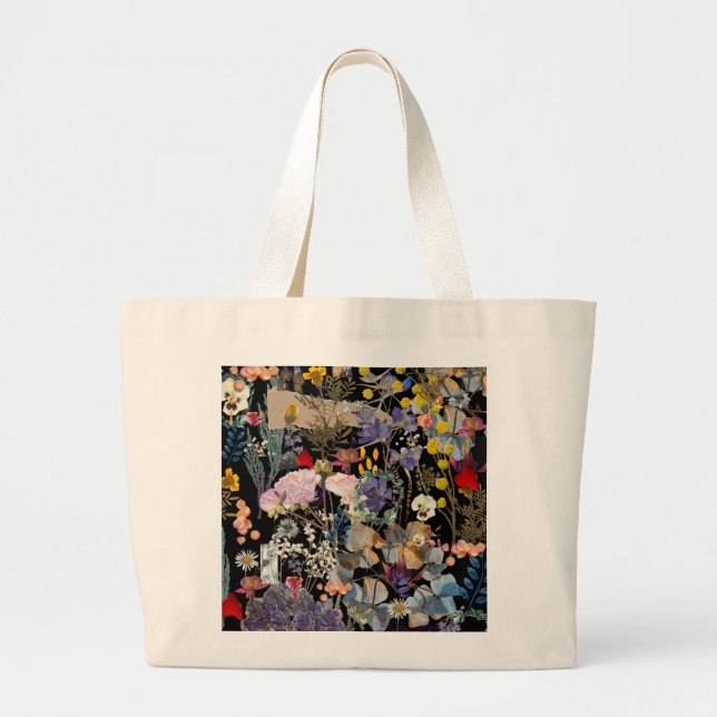 Bolsa Tote Grande Colagem de Flores Selvagens (Frente)