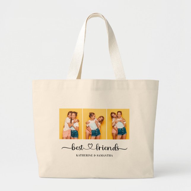 Bolsa Tote Grande Colagem de Fotografias Personalizada 3 Melhores Am (Frente)