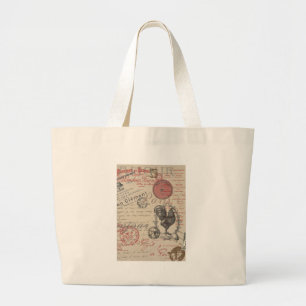 Bolsa Tote Grande Colagem de Manuscrito Francês