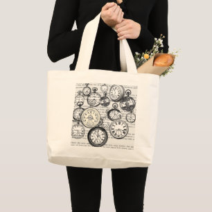 Bolsa Tote Grande Colagem de Relógio de Bolso Vitoriano Alice no Paí