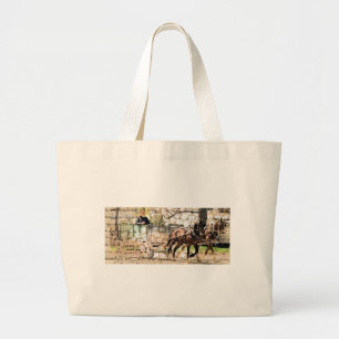 Bolsa Tote Grande Colagem Mídia Mista de Dois Cavalos