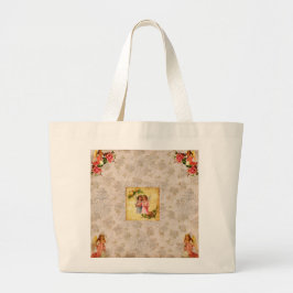 Bolsa Tote Grande Colagem Vintage Retro com rendas e flores
