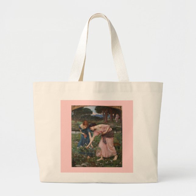 Bolsa Tote Grande Coletando Flores por John Waterhouse (Frente)