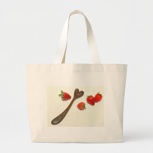 Bolsa Tote Grande Colher de coração de noz com morangos (Frente)