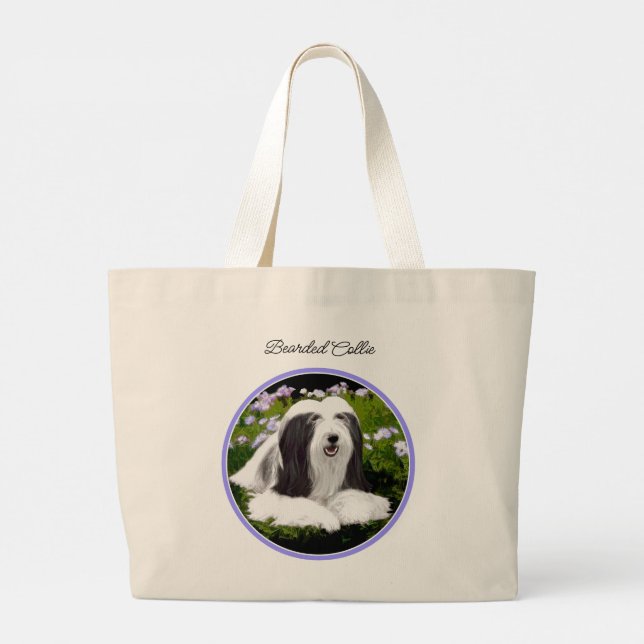 Bolsa Tote Grande Collie Beardie Black Pintura Negra Pintura De Cach (Verso)