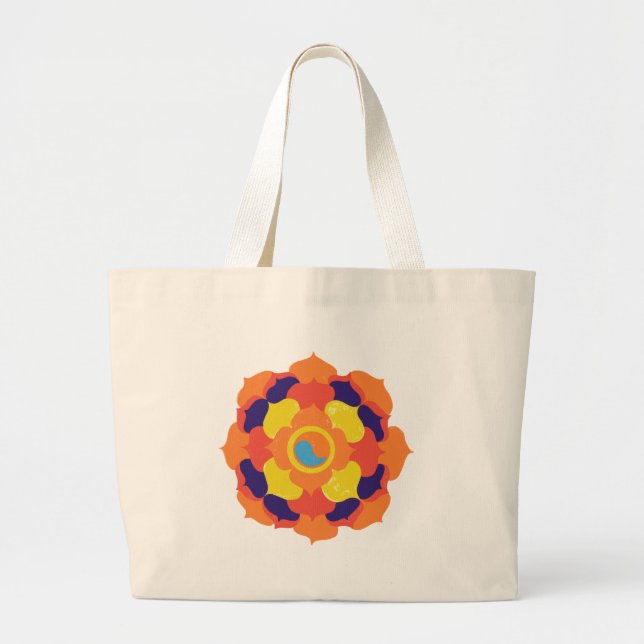 Bolsa Tote Grande Colorida Lotus Flower Yin & Yang Mandala (Frente)