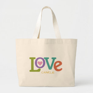 Bolsa Tote Grande Colorida Love personagem name tote bags