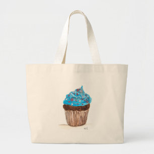Bolsa Tote Grande Comida de cupcake azul sobremesa doce brava