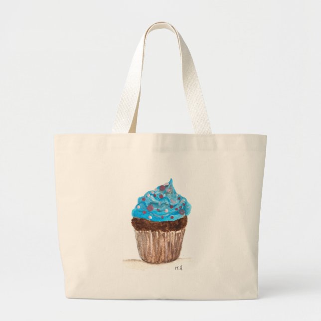 Bolsa Tote Grande Comida de cupcake azul sobremesa doce brava (Frente)