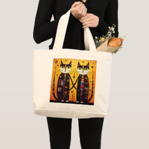 Bolsa Tote Grande Companheiros de abstrato: Um conto de dois gatos