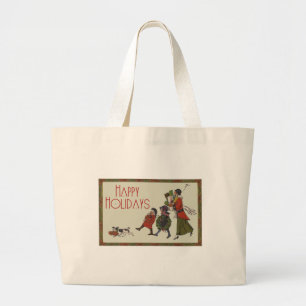 Bolsa Tote Grande Compras de Natal Vintage Diversão em Família