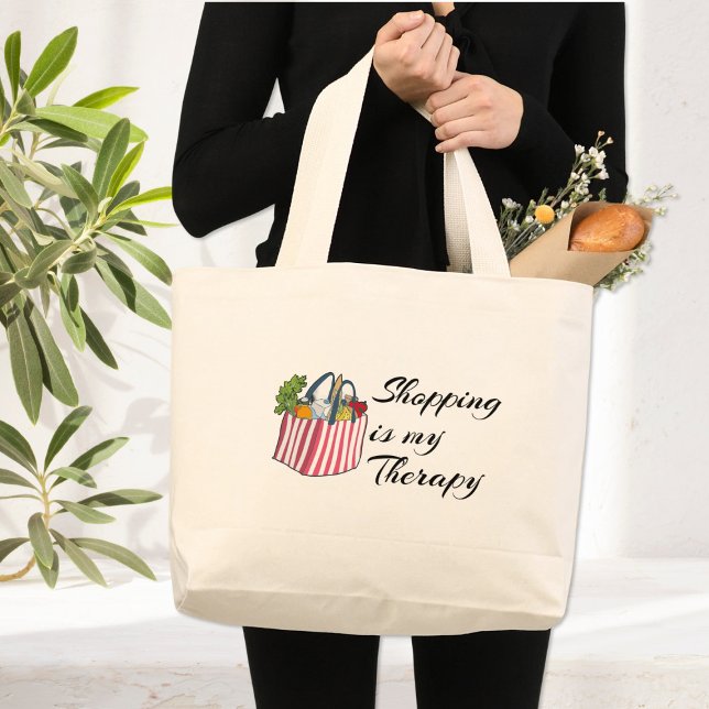 Bolsa Tote Grande Compras são minha Terapia - Saco de Compras (Criador carregado)