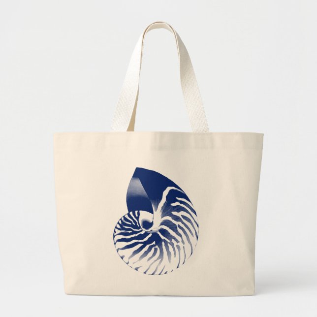 Bolsa Tote Grande Concha de Nautilus - marinho azul e branco (Frente)