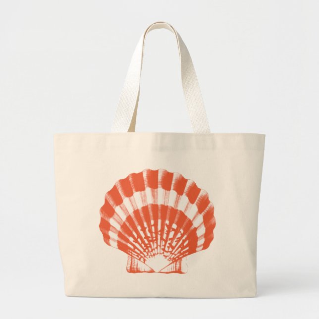 Bolsa Tote Grande Concha - laranja coral e branco (Frente)