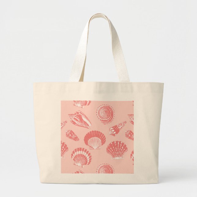 Bolsa Tote Grande Conchas - cor-de-rosa e branco dos corais (Frente)