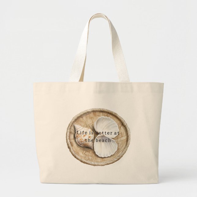 Bolsa Tote Grande Conchas de Praia Coração  (Frente)