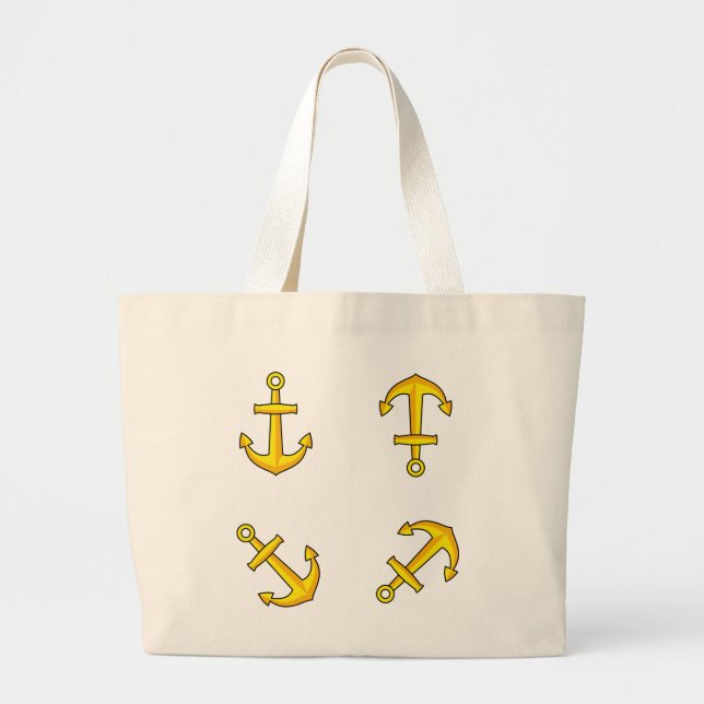 Bolsa Tote Grande Conjunto de Âncoras do Ouro de desenho (Frente)