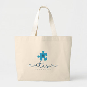Bolsa Tote Grande conscientização do autismo peça de quebra-cabeça a