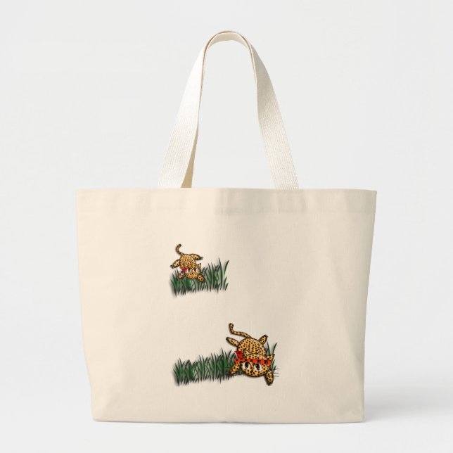 Bolsa Tote Grande Convites de aniversário do Ultra Cute Leopard Safa (Frente)