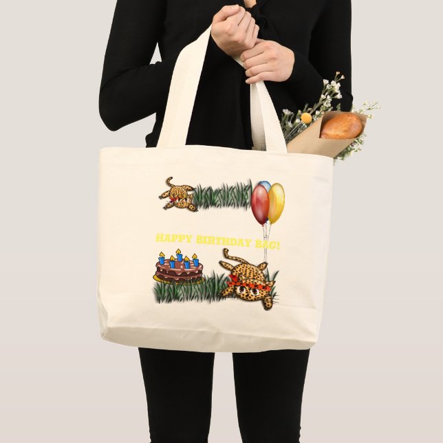 Bolsa Tote Grande Convites de aniversário do Ultra Cute Leopard Safa (Frente (produto))