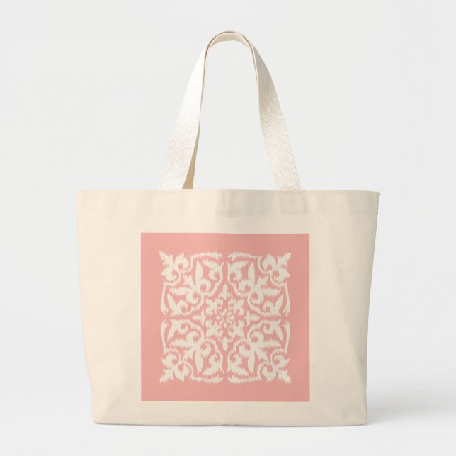 Bolsa Tote Grande Cor damasco Ikat - rosa-shell e branco (Frente)