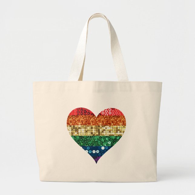 Bolsa Tote Grande coração arco-íris lgbt (Frente)