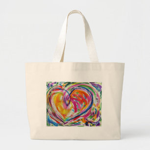 Bolsa Tote Grande Coração Colorida de Joy Art Tote Bag