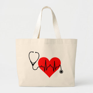 Bolsa Tote Grande Coração da pulsação do coração do estetoscópio