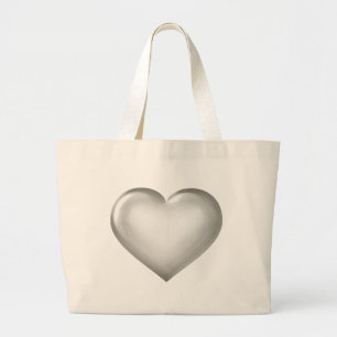 Bolsa Tote Grande Coração de vidro prateado