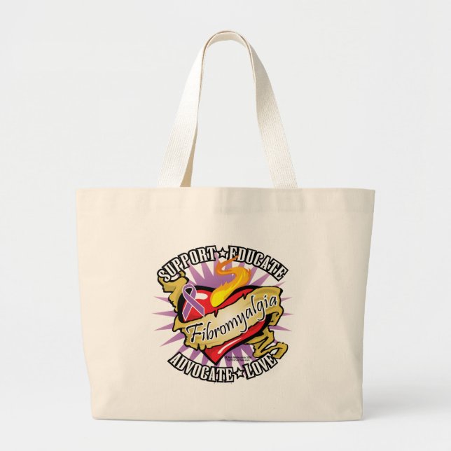 Bolsa Tote Grande Coração do clássico da fibromialgia (Frente)