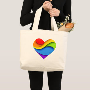 Bolsa Tote Grande Coração em forma de arco-íris de SlipperyJoe em ca