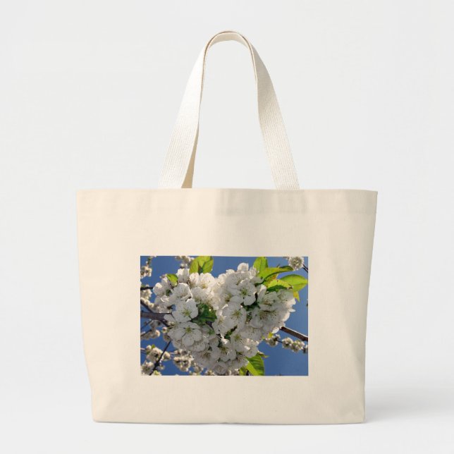 Bolsa Tote Grande Coração florescente de cereja (Frente)