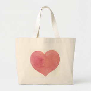 Bolsa Tote Grande Coração pintado rosa da aguarela