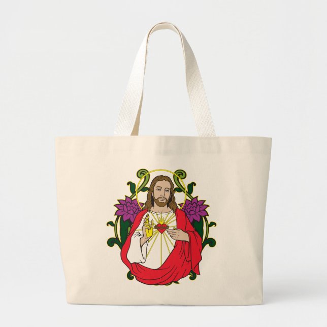 Bolsa Tote Grande Coração sagrado celestial de Jesus (Frente)