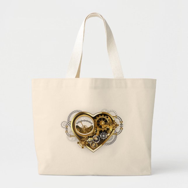 Bolsa Tote Grande Coração Steampunk com Manômetro (Frente)