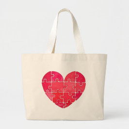 Bolsa Tote Grande Coração vermelho fofo de quebra-cabeça, impressão 