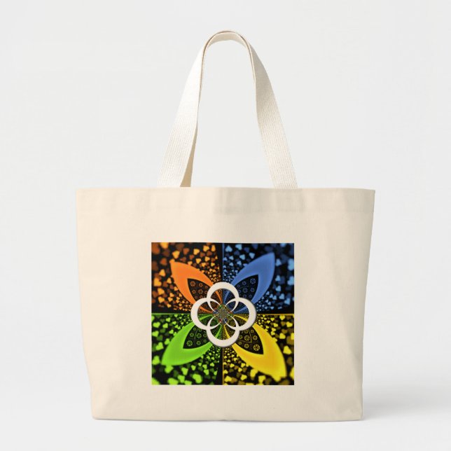 Bolsa Tote Grande Corações amarelo azul iridescentes (Frente)
