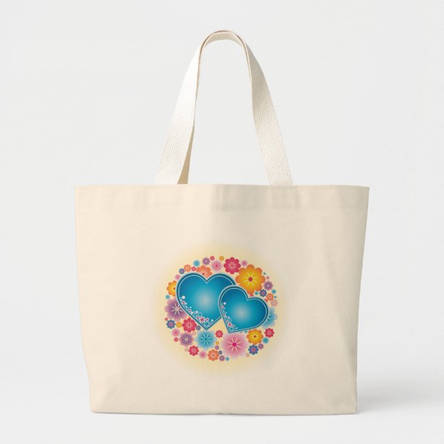 Bolsa Tote Grande Corações Azuis Floral (Frente)