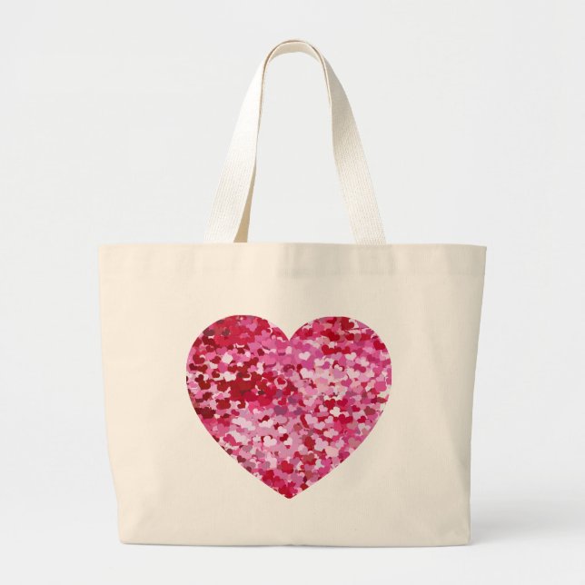 Bolsa Tote Grande Corações de Confetti Rosa (Frente)