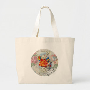 Bolsa Tote Grande Corações do Coelho Branco Alice Clássico