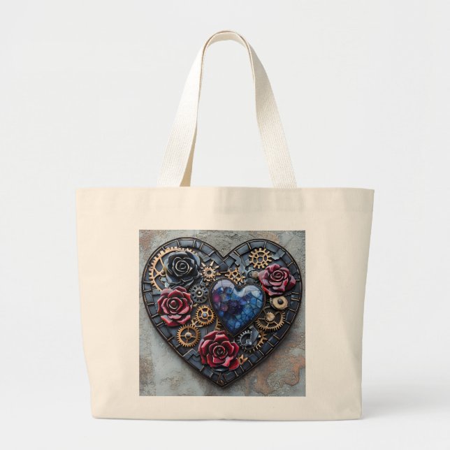 Bolsa Tote Grande Corações, Flores e Ursos a Vapor (Frente)