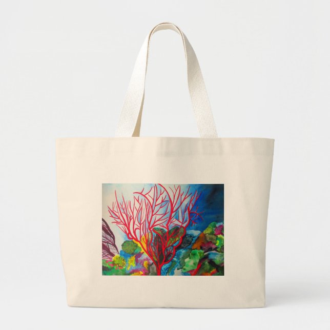 Bolsa Tote Grande Coral Reef Excelente Barrier Reef Arte oceânica (Frente)